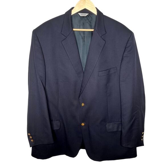 Joseph & Feiss 48R Navy Blue 100% Worsted Wool Blazer 2 Gold Buttons Jacket 3XL - Picture 1 of 8